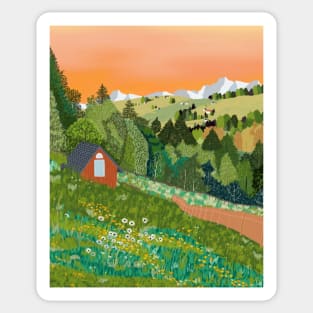 Cottage on the Hill Sticker